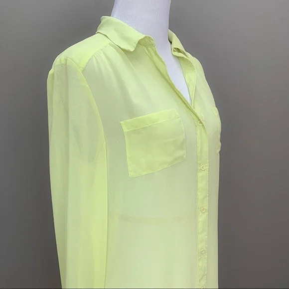 Trouvé Sheer Yellow Button Down Shirt, XS/S. - Picture 6 of 6